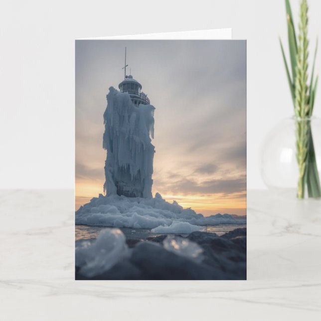 coastal lighthouse in winter card (Front)