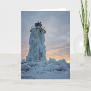 coastal lighthouse in winter card