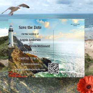 Coastal Lighthouse Nautical Save the Date Announcement Postcard