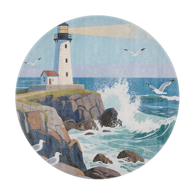 Coastal Lighthouse Ocean Waves Seagulls Cutting Board (Front)