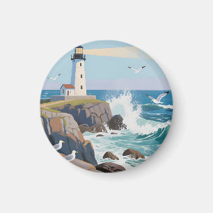 Coastal Lighthouse Ocean Waves Seagulls Magnet