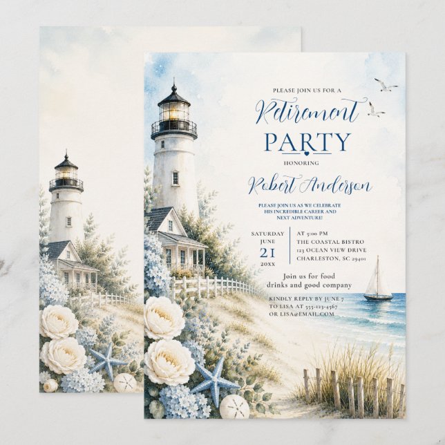 Coastal Lighthouse Retirement Party Invitation (Front/Back)