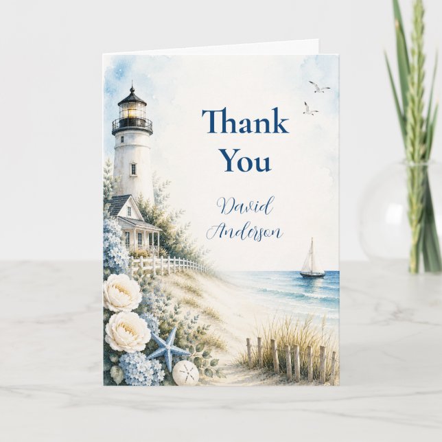 Coastal Lighthouse Retirement Thank You Card (Front)