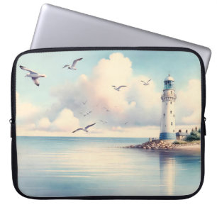 Coastal Lighthouse Seagulls Pastel Sky Serenity Laptop Sleeve