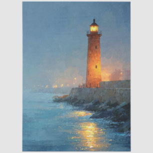 Coastal Lighthouse Warm Glow Sunset Tissue Paper