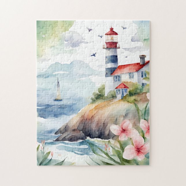 Coastal Lighthouse Watercolor Jigsaw Puzzle (Vertical)