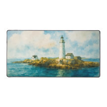 Coastal Lighthouse Watercolor Landscape Harbour