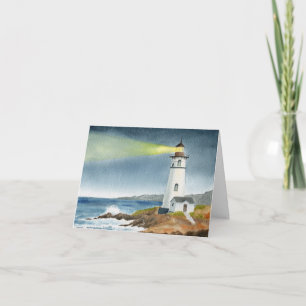 Coastal Lighthouse with Light Beam Invitation