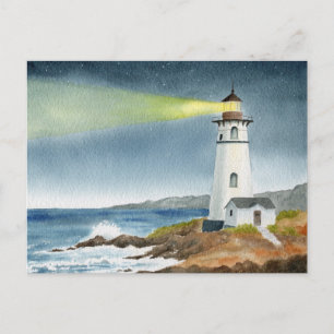 Coastal Lighthouse with Light Beam  Postcard