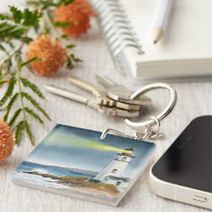 Coastal Lighthouse with Light Beam Postcard Key Ring