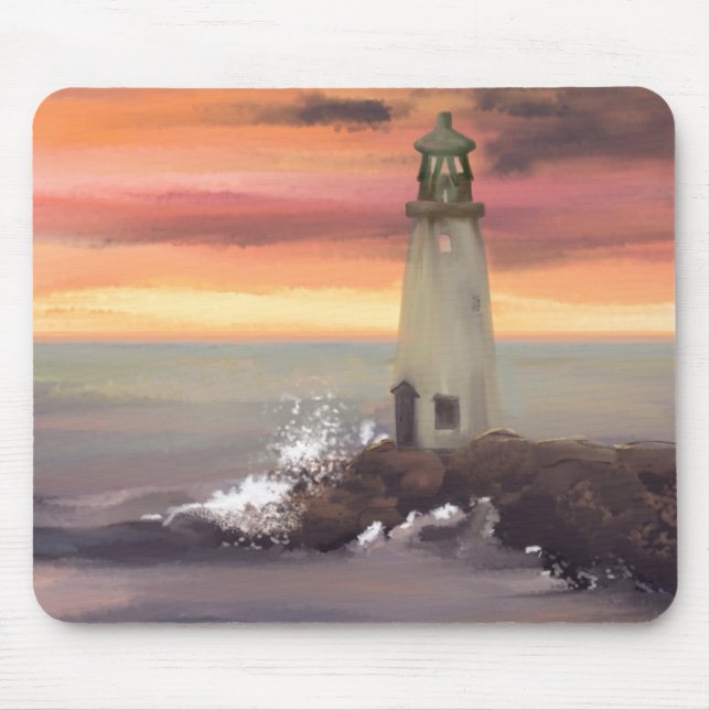 Coastal Lighthouse With Pink And Orange Sky Mouse Pad (Front)