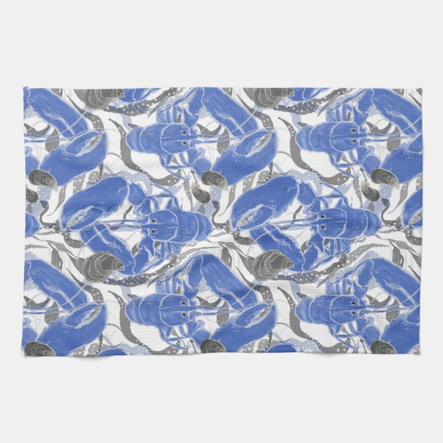 Coastal Living Blue Lobsters Tea Towel (Horizontal)