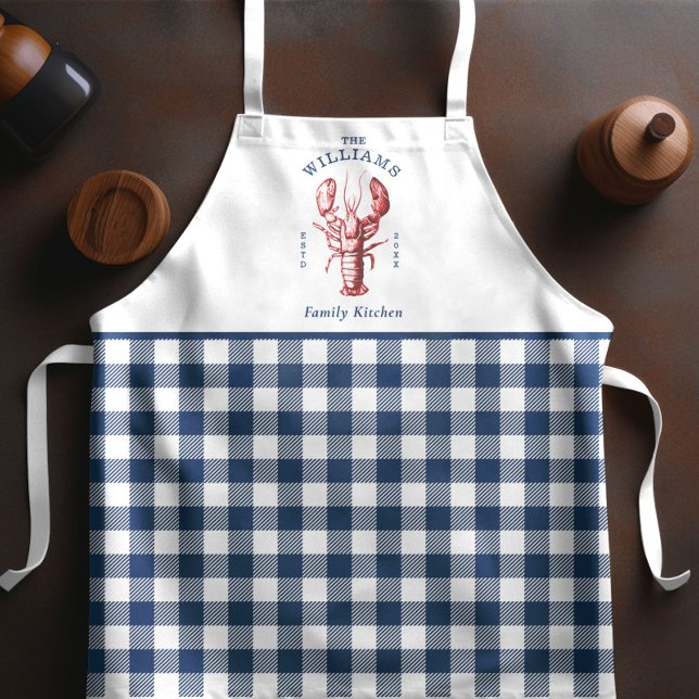 Coastal Lobster Navy Gingham Apron (Creator Uploaded)
