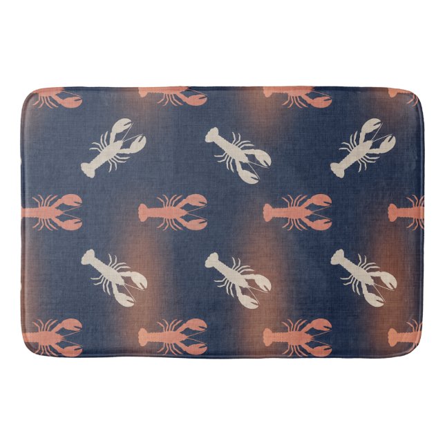 Coastal Lobster Pattern – Nautical Seafood Summer  Bath Mat (Front)