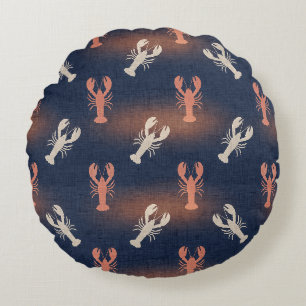 Coastal Lobster Pattern – Nautical Seafood Summer  Round Cushion