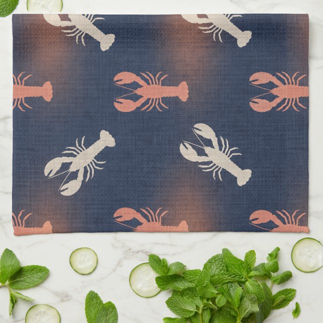 Coastal Lobster Pattern – Nautical Seafood Summer  Tea Towel (Folded)