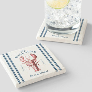 Coastal Lobster Seaside Beach House Stone Coaster