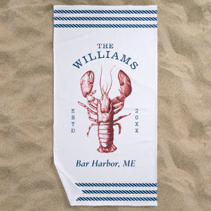 Coastal Lobster Seaside Family Vacation Beach Towel