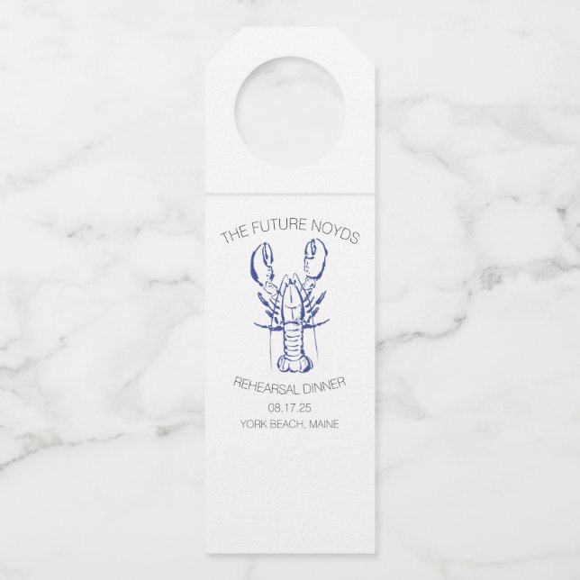 Coastal Lobster Wedding Rehearsal Dinner Sticker Bottle Tag (Front)