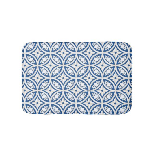 Coastal Lotus Tile Pattern - The White Lotus Bath Mat (Front)
