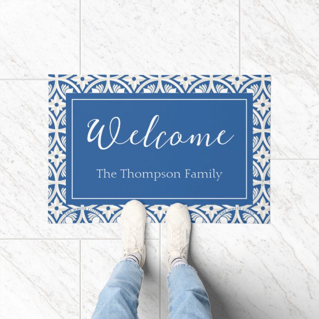 Coastal Lotus Tile Pattern - The White Lotus Doormat (Indoor)