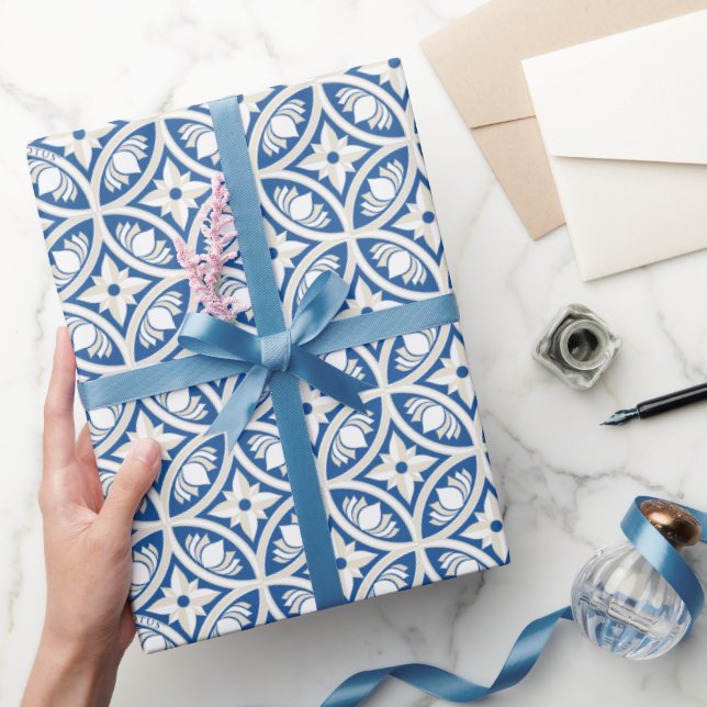 Coastal Lotus Tile Pattern - The White Lotus Wrapping Paper (Gifting)