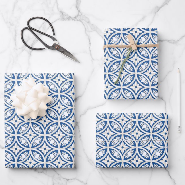 Coastal Lotus Tile Pattern - The White Lotus Wrapping Paper Sheet (Front)