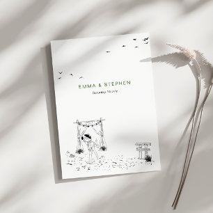 Coastal Love Sandy Beach Minimal Line Art Wedding Invitation