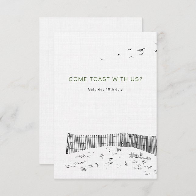 Coastal Love Sandy Beach Minimal Line Art Wedding RSVP Card (Front/Back)