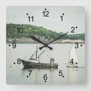 Coastal Maine Bar Harbour Boats  Square Wall Clock