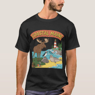 Coastal Maine Retro 1990s Theme Maine Cartoon T-Shirt