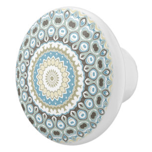 Coastal Mandala in Sand, Blue, and Driftwood Tones Ceramic Knob