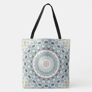 Coastal Mandala in Sand, Blue, and Driftwood Tones Tote Bag