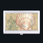 Coastal Map Collage Business Card Holder<br><div class="desc">There's nothing quite like this map of the sea life. This translucent collection of these seashells will go great on any products. It gives a vintage feel to the image and captures the sea life underwater. It includes a stripe pink and white seashell and a sepia coloured conch shell.</div>
