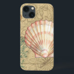 Coastal Map Collage iPhone 13 Case<br><div class="desc">There's nothing quite like this map of the sea life. This translucent collection of these seashells will go great on any products. It gives a vintage feel to the image and captures the sea life underwater. It includes a stripe pink and white seashell and a sepia coloured conch shell.</div>