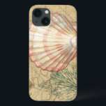 Coastal Map Collage iPhone 13 Case<br><div class="desc">There's nothing quite like this map of the sea life. This translucent collection of these seashells will go great on any products. It gives a vintage feel to the image and captures the sea life underwater. It includes a stripe pink and white seashell and a sepia coloured conch shell.</div>