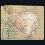 Coastal Map Collage iPad Smart Cover<br><div class="desc">There's nothing quite like this map of the sea life. This translucent collection of these seashells will go great on any products. It gives a vintage feel to the image and captures the sea life underwater. It includes a stripe pink and white seashell and a sepia coloured conch shell.</div>