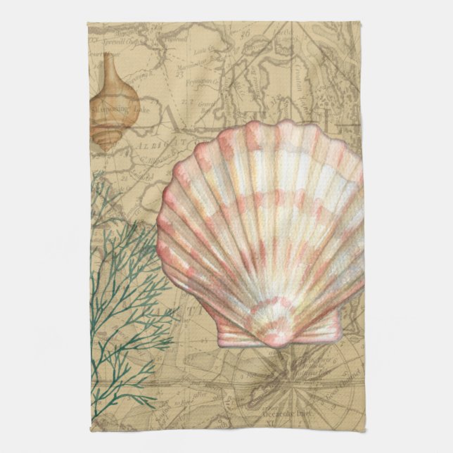 Coastal Map Collage Tea Towel (Vertical)