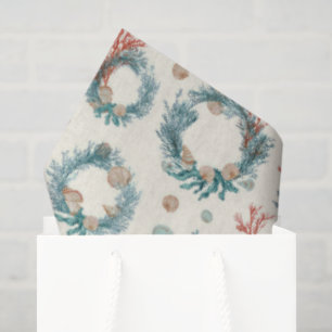 Coastal Marine Vintage Christmas Wreath Pattern Tissue Paper