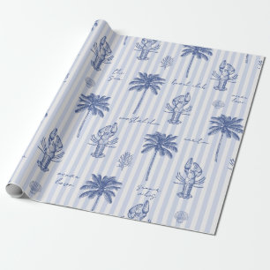 Coastal Maritime Blue Striped Pattern Wrapping Paper