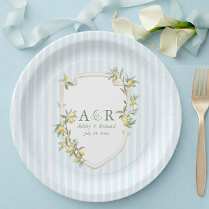Coastal Mediterranean Lemon Crest Wedding Paper Plate