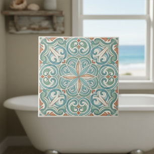 Coastal Mediterranean Pattern Pat#8 Teal ID1195 Tile