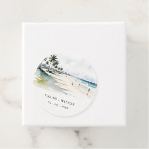Coastal Miami Beach Palm Tree Watercolor Wedding Favour Tags