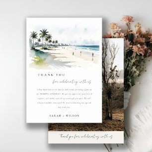 Coastal Miami Beach Palm Tree Watercolor Wedding Thank You Card