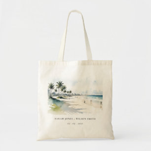 Coastal Miami Beach Palm Tree Watercolor Wedding Tote Bag