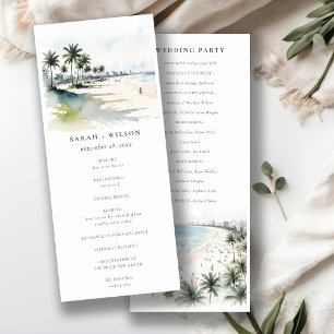 Coastal Miami Beach Palm Tree Wedding Program Invitation