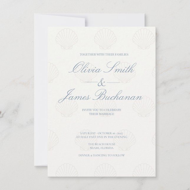 Coastal Minimalist Seashell Wedding Invite (Front)