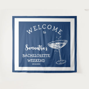Coastal Modern Bachelorette Party Blue Cocktail Tapestry