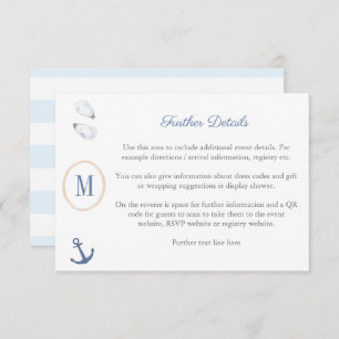 Coastal Monogram Baby Shower Registry QR Code  Enclosure Card