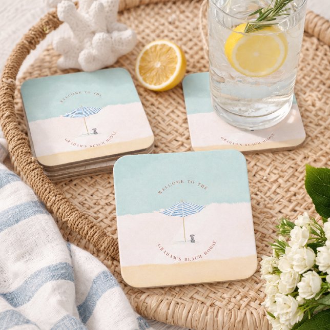 Coastal Monogram Beach Umbrella Paper Coasters (Creator Uploaded)